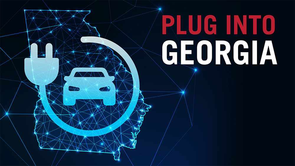 A graphic showing the state of Georgia with the words "Plug Into Georgia"