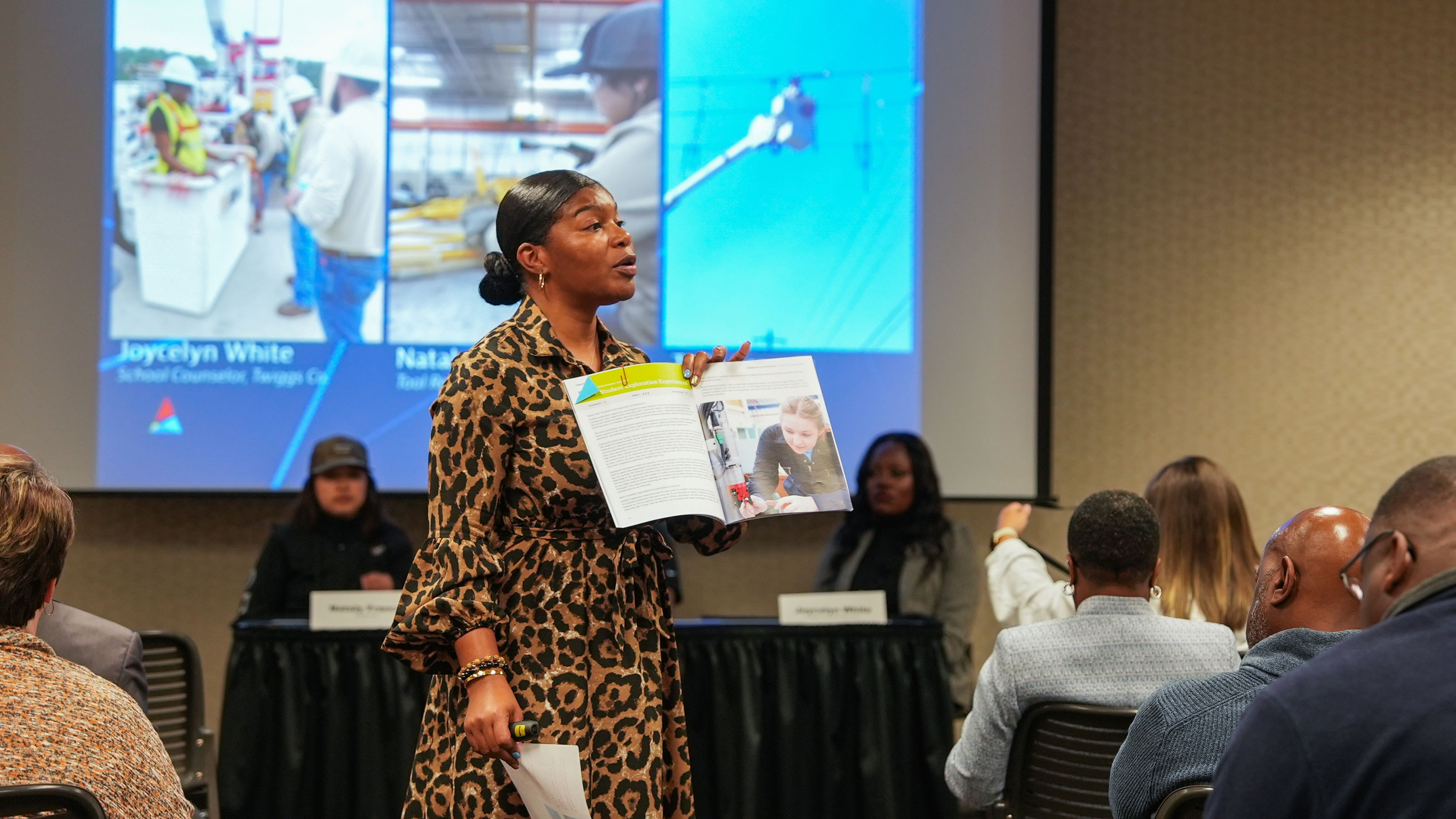 Nikia M. Johnson, workforce development specialist at Georgia Power, discusses the new "Engaging the Future Workforce: A Guide for Georgia Business" document during the "From Exploration and Exposure to Experience" breakout session.