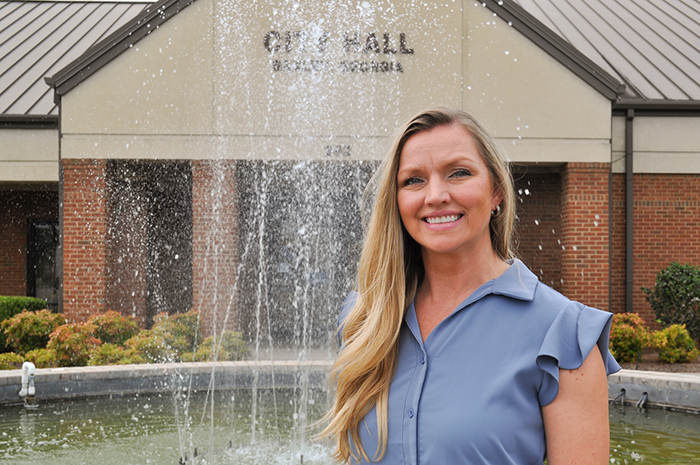 Keri Orvin stands in front of city hall in Baxley.