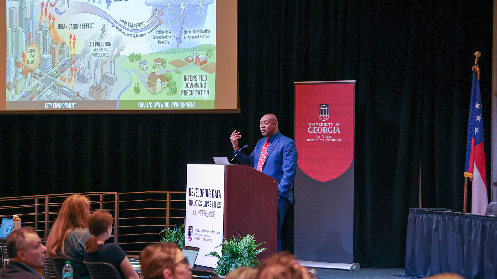 UGA Regents Professor J. Marshall Shepherd speaks at the 2026 Developing Data Analytics Capabilities Conference.