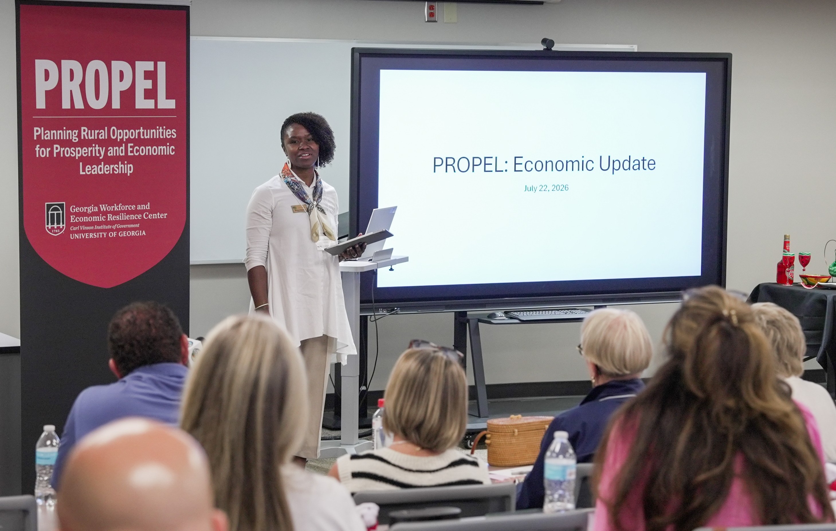 Monica Robinson, executive director of the Crisp County Community Council, shared updates on youth engagement programs during the PROPEL Ramble in Cordele this summer. 