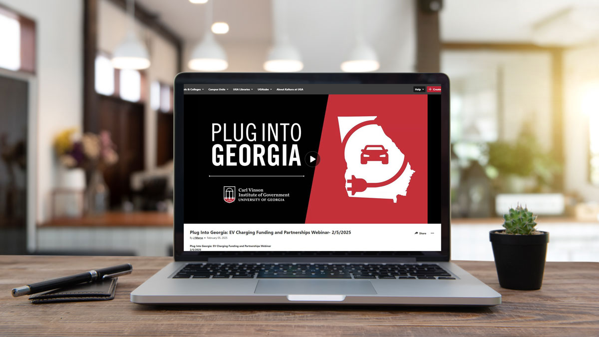 picture of laptop with Plug Into Georgia webinar intro slide